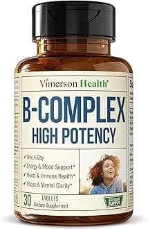 Vitamin B Complex with Vitamin B12, Niacin, Vitamin B2, Vitamin B6, Folic Acid 400mcg. B Complex Vitamins for Women & Men. Aids Mood, Energy, Nervous System & Immune Support. High Potency. One a Day