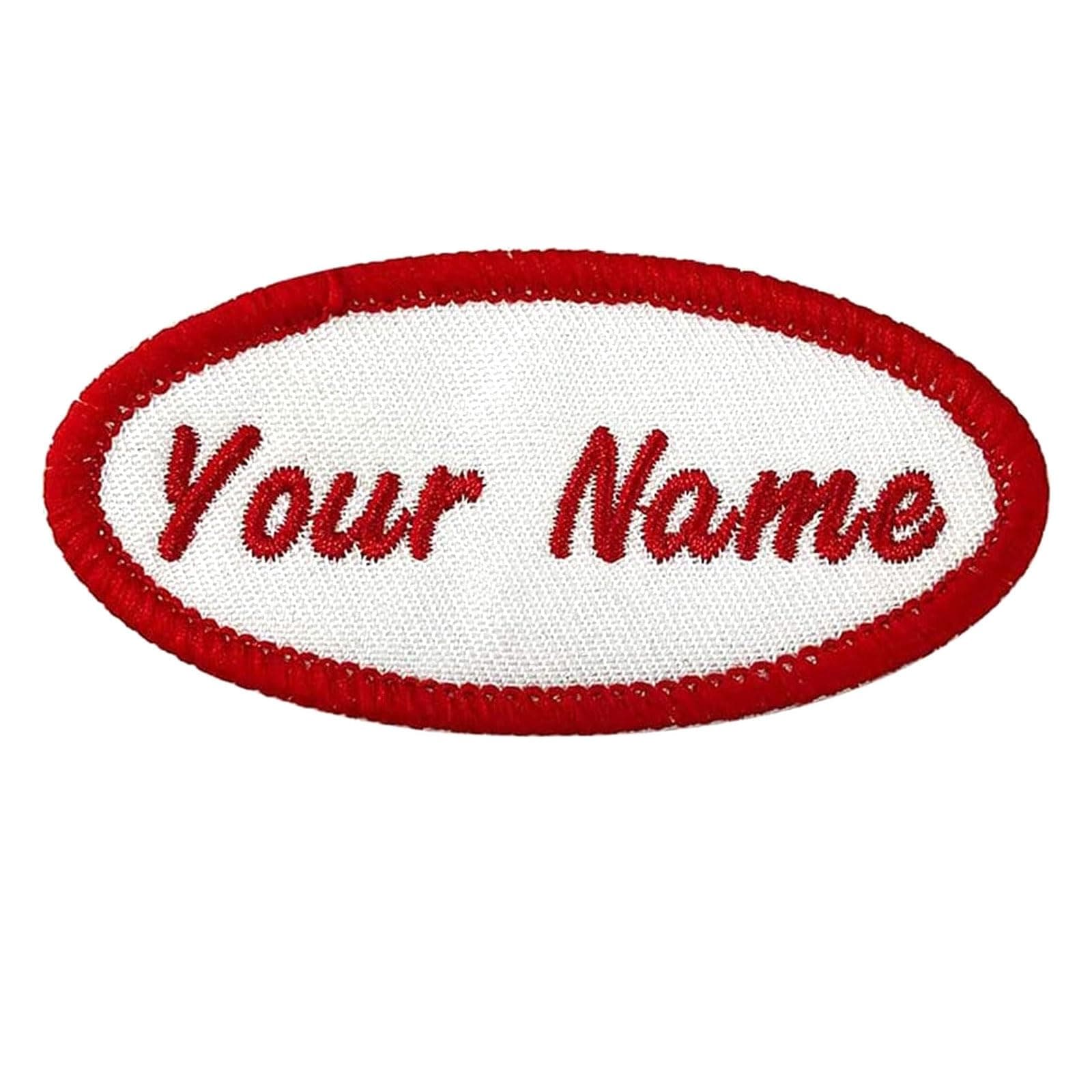 Kamao Custom Oval Name Patch, 2pcs Personalized Embroidered Name tag sew on/Iron on for Clothing, School Bag, Uniform Work Shirt, Black, White