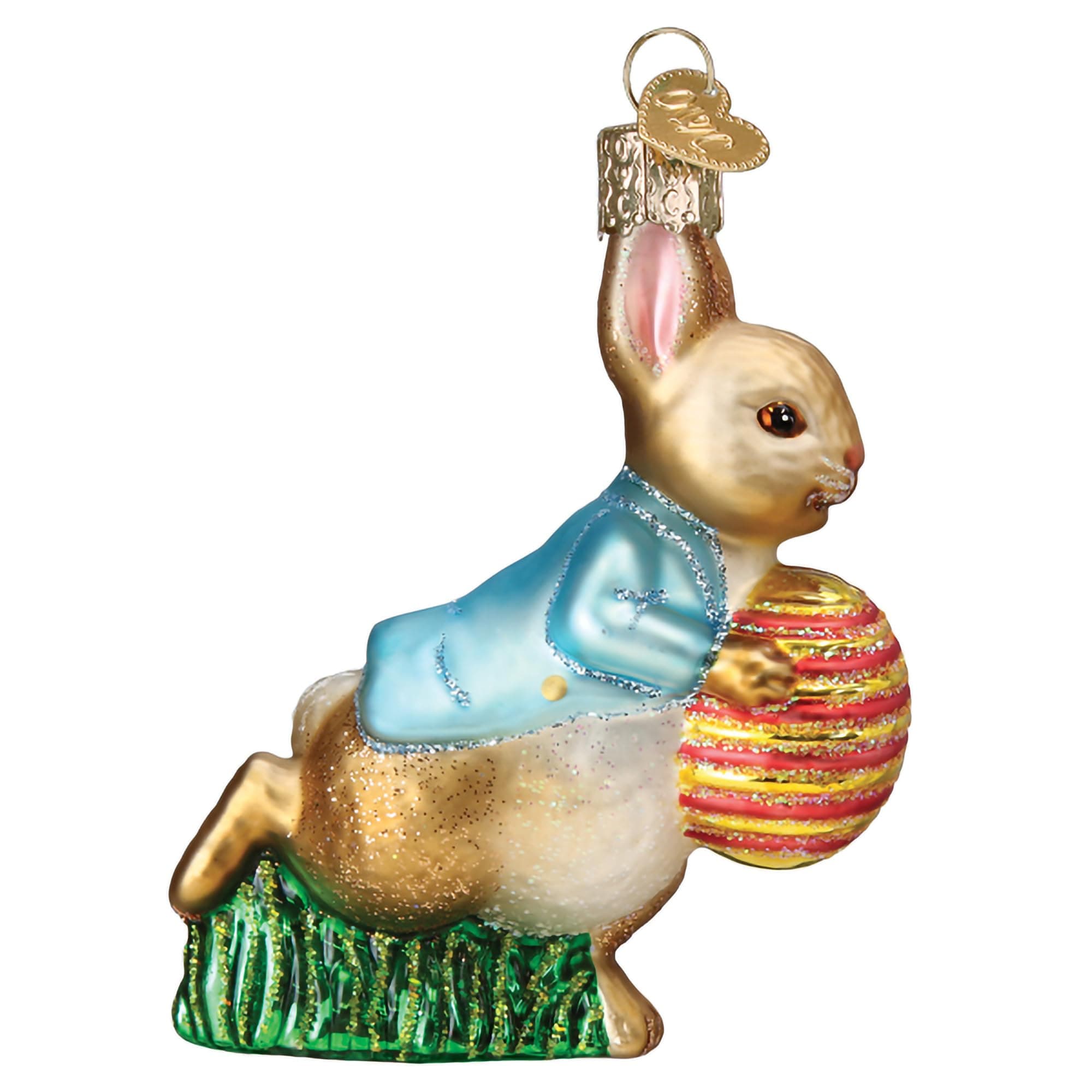 Old World Christmas Peter Rabbit with Easter Egg Glass Hanging Ornament