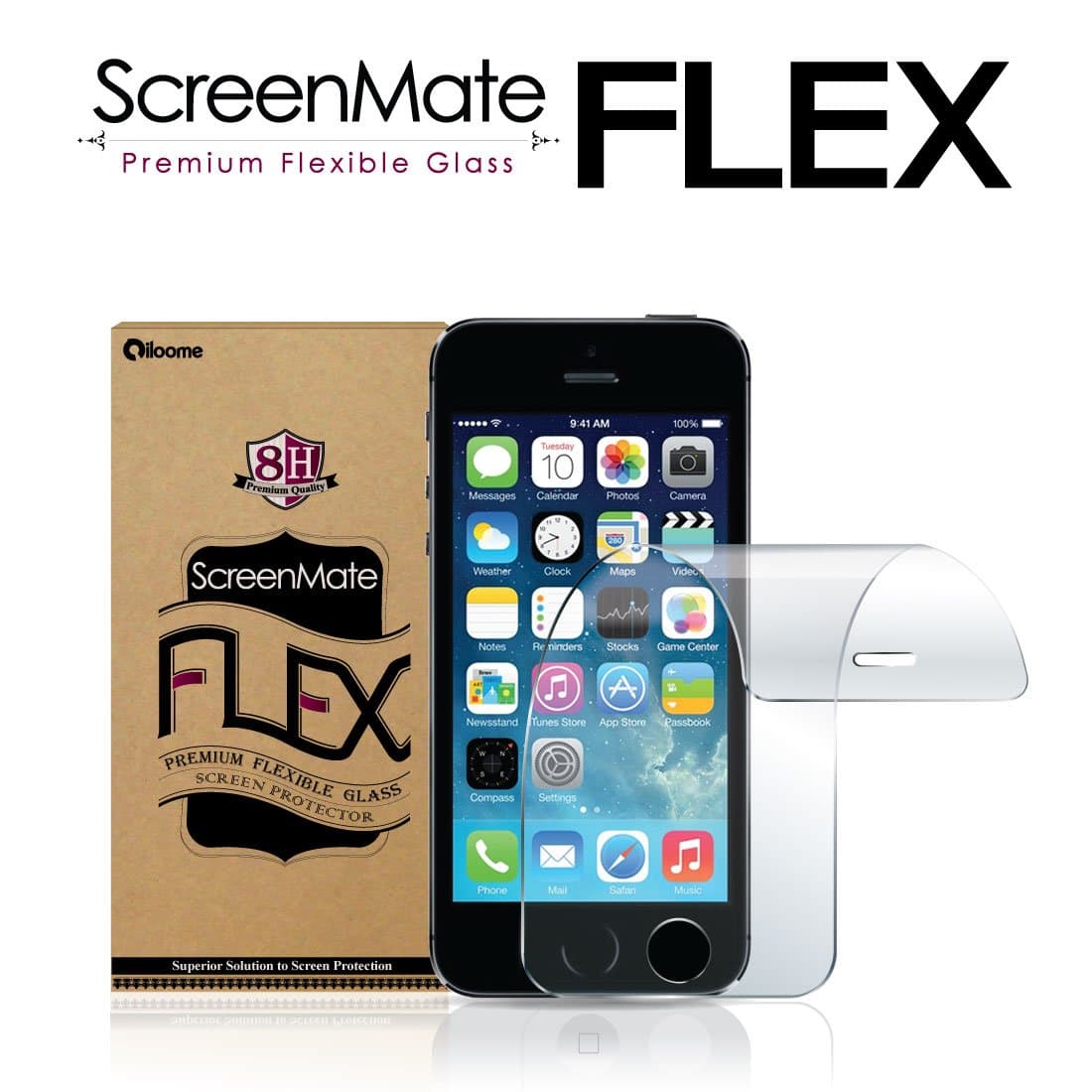 iloome iPhone 5 / 5S / 5C ScreenMate Flex Flexible Glass 8H Hardness Premium Screen Protector with Oleophobic Coating