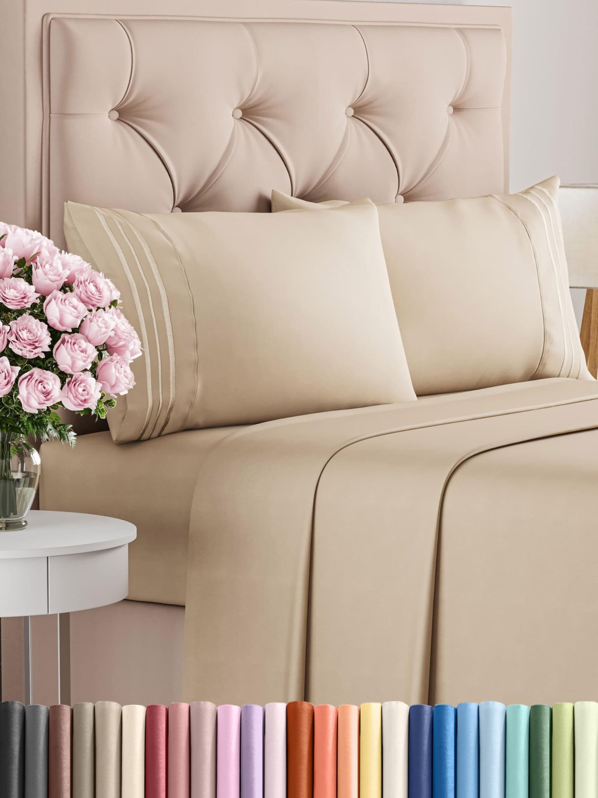 Queen Size 4 Piece Sheet Set - Comfy Breathable & Cooling Bed Sheets Set - Hotel Luxury Bedding for Women, Men, Kids, Teens, Boys & Girls - Deep Pockets, Ultra-Soft, Wrinkle Free - Oeko-Tex - Cream