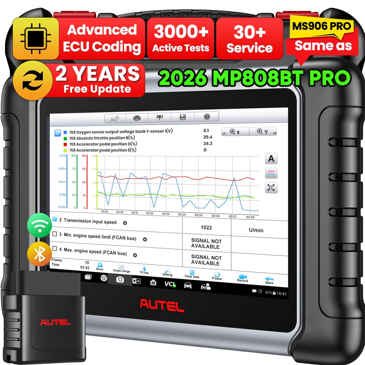 Autel MaxiPRO MP808BT PRO Scanner, 2026 Bidirectional Scan Tool with 2-Year Update, Pro as MS906 PRO MS906 MAX MP900BT, 30+ Service, 3000+ Test, Level-up of MK900BT MK900 MX900 MK808S, FCA SGW, OS 11