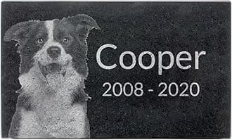 Black Granite Memorial Headstone for Lost Loved Ones, Dogs, Cats, and Family Pets. " Great for Your Garden, Tree Dedication, or in a Cemetery. Includes your personal photo and text. (10 x 6 x 2")