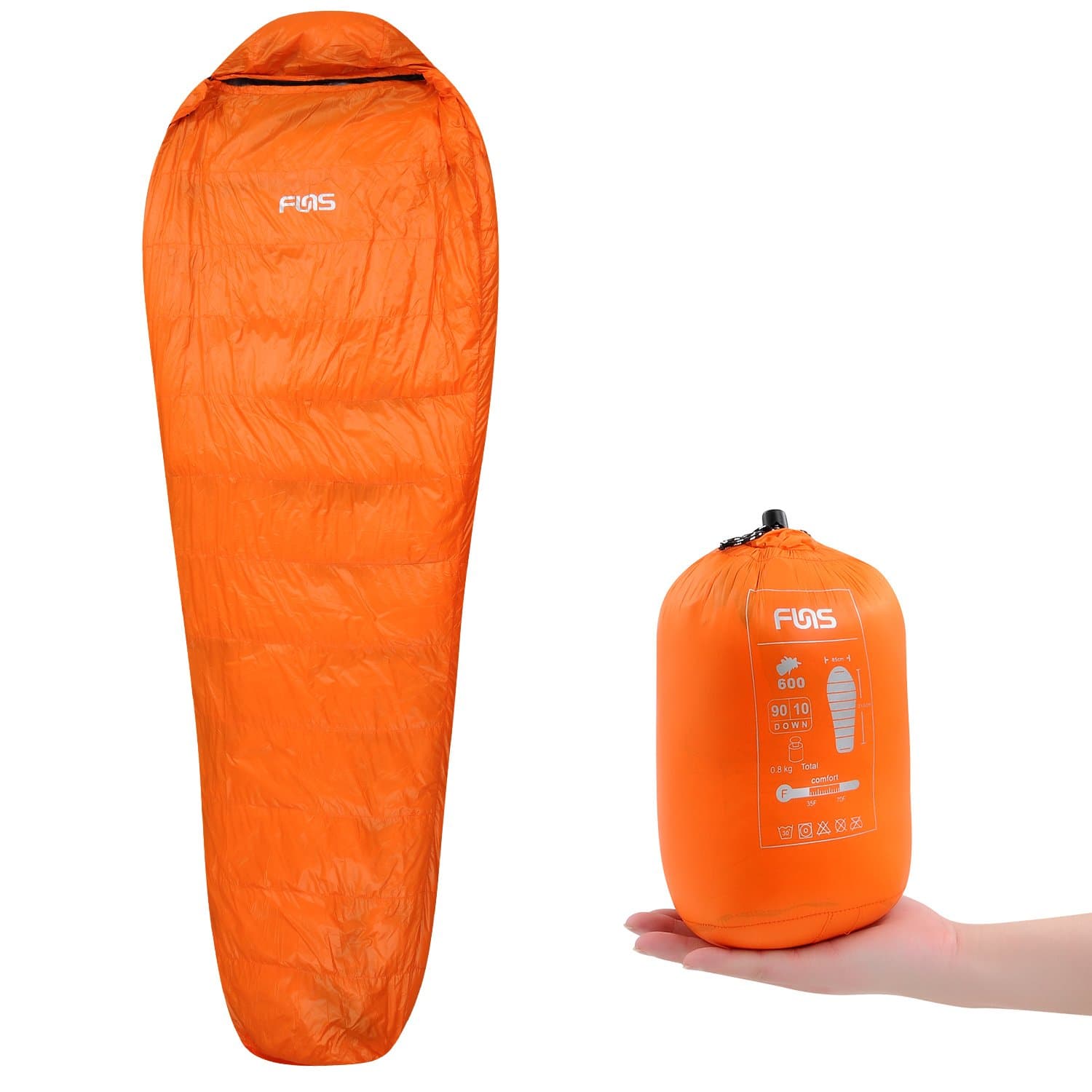 Funs Ultra Lightweight, 28 oz Only, Ultra Compact Down Sleeping Bag, 3 Season Suited 35-70 Degree, Great for Backpacking Camping Hiking (Orange)