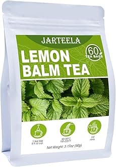 Jarteela Lemon Balm Tea, 1.5g x 60 Count - Natural Melissa Officinalis - Pyramid Herbal Lemon Balm Tea Bags for Digestion - Non-GMO - Caffeine-Free