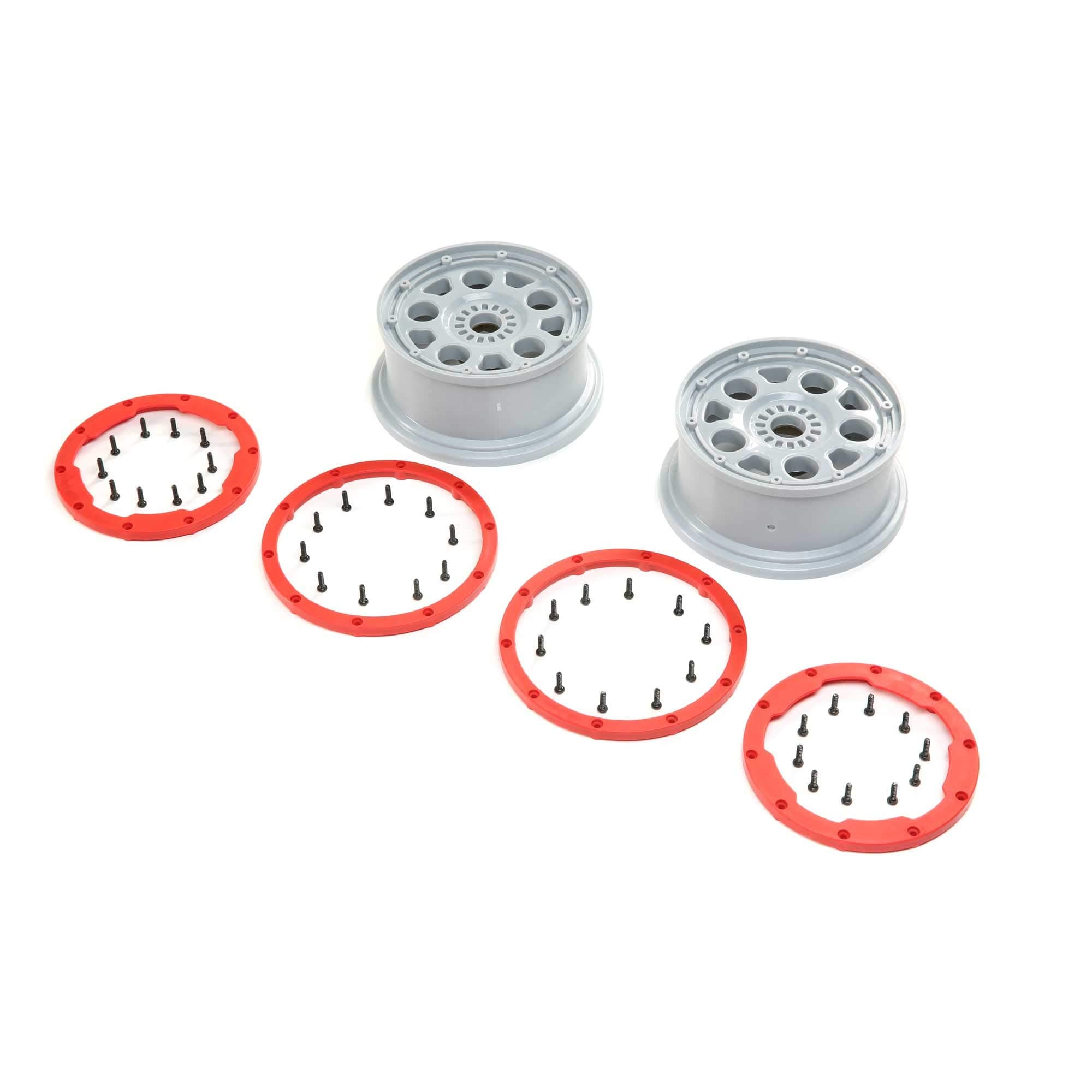 Losi 1/5 Front/Rear 4.75 Beadlock Wheels, 24mm Hex, Silver/Red (2): DBXL-E 2.0, LOS45033