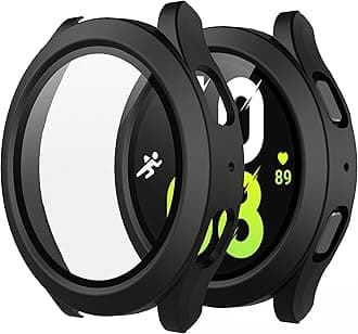 Misxi 2-Pack Hard PC Case with Screen Protector for Samsung Galaxy Watch 5 Galaxy Watch 4 44mm, Ultra-Thin Scratch Resistant Cover with Tempered Glass, Black