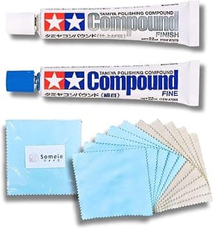 Tamiya Polishing Paste Fine Compound 87069＆Finishing Compound 87070＆Compound Applicator Cloths in Two Colors, 5 Sheets Each, Total 10 Sheets Set