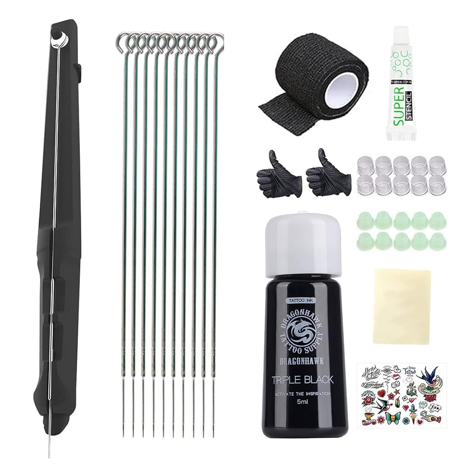 Dragonhawk Tattoo Kit with Tattoo Needles Black