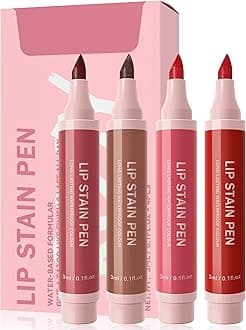 Lip Stain Liner Pen Set-4 Pcs Hydrating Lip Stain Lip Liner Pencil Kit,Longlasting Waterproof Smudgeproof Matte Color Look,Precise Chisel Tip Smooth,Women's Mother's Day Makeup Gift Kit for Women Girl