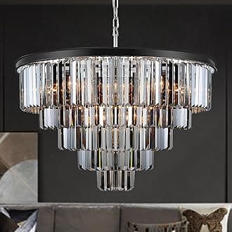 USOR 16 Lights Large Crystal Chandeliers D80cm H50cm Modern Luxury Flush Mount Ceiling Light Fixture 3 Colors Hanging Pendant K9 Smoky Gray Crystal Chandeliers for Dining Living Room Bedroom Entryway