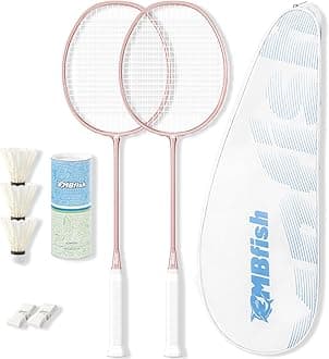 Badminton Racket Set with 2 Carbon Fiber Rackets, 3 Shuttlecocks, 2 Replacement Racket Grip Tapes and 1 Badminton Bag - Perfect for Beginners & Outdoor Games 4U