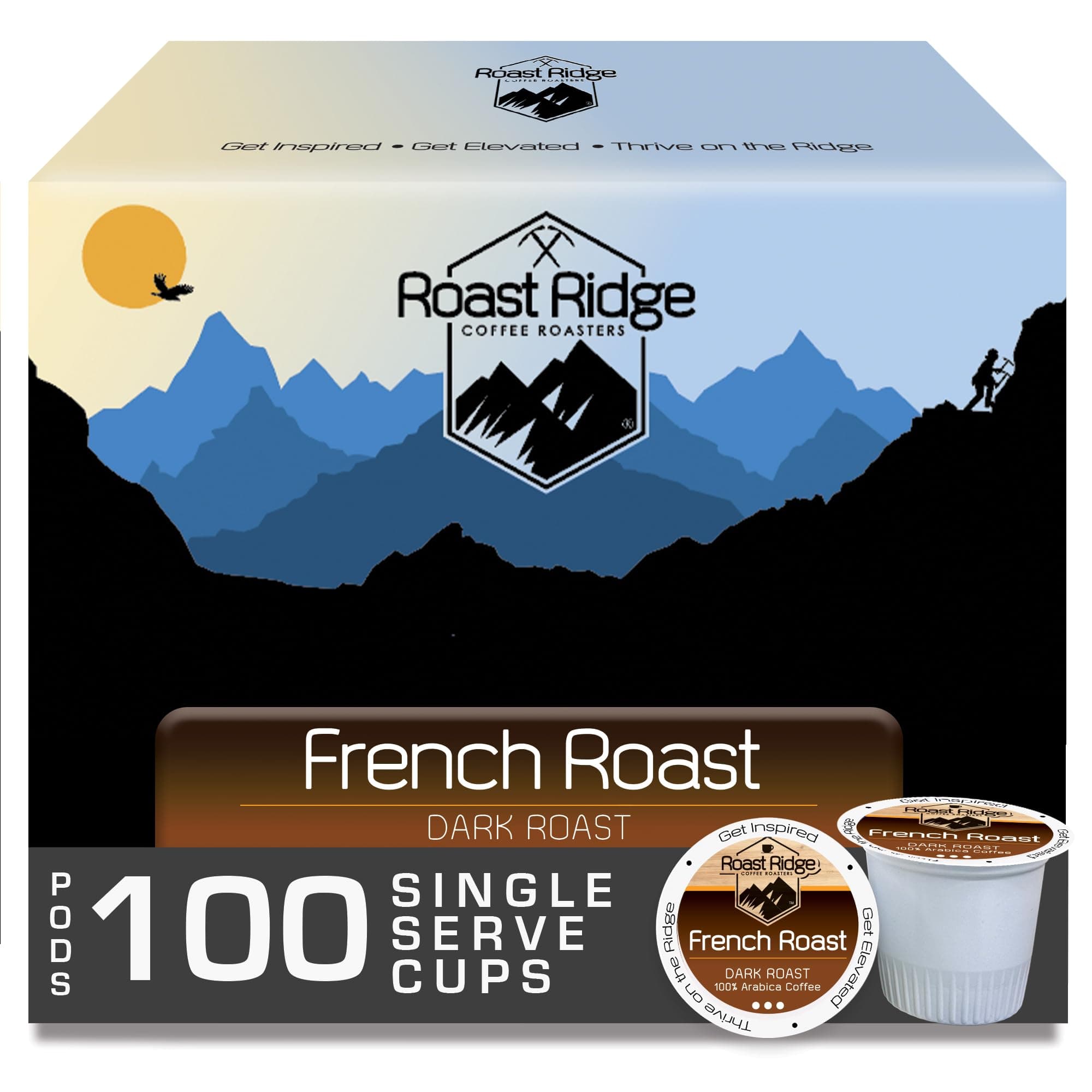 Roast Ridge Single Serve Coffee Pods for Keurig K-Cup Brewers, French Roast, Dark Roast, 100 Count