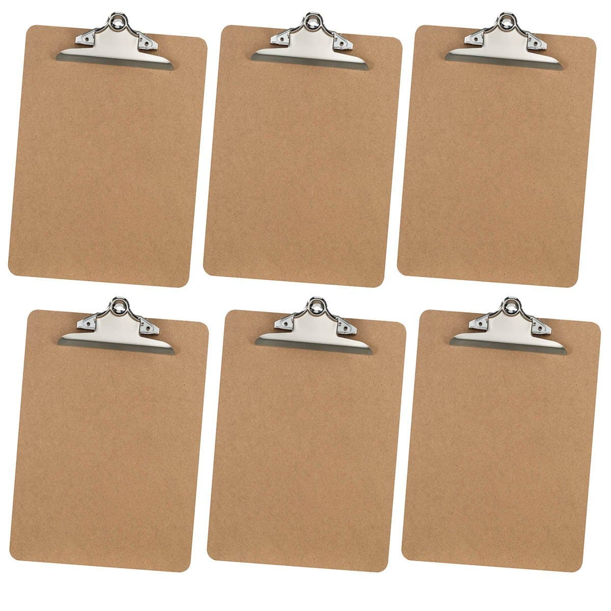 Letter Size Clipboard Pack 9" x 12.5" Hardboard Durable Clipboards (Pack of 6)