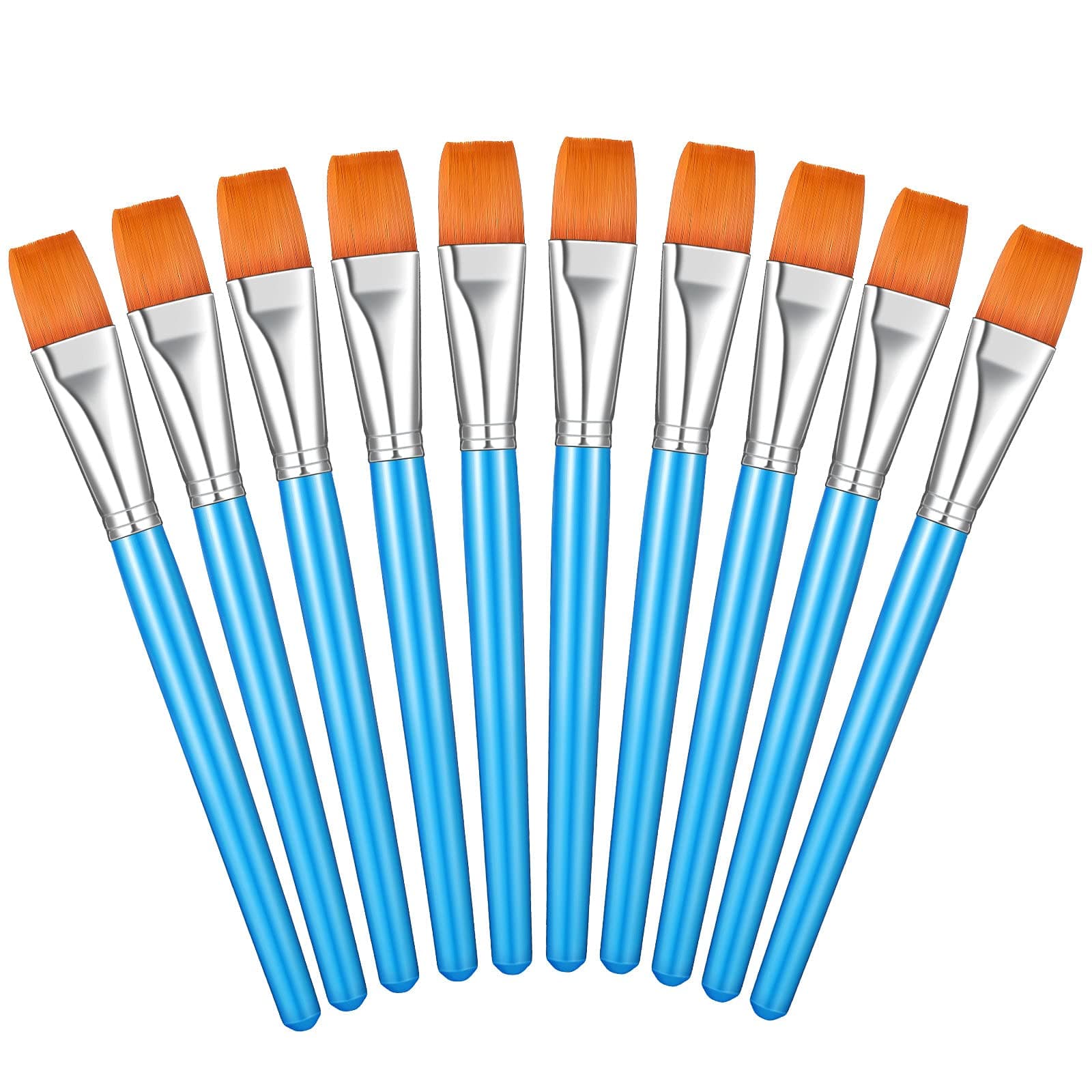 Zonon 10 Pcs 1 Inch Flat Head Paint Brushes Bulk Watercolor Acrylic Paint Brushes Synthetic Nylon Hair Paintbrush Artist Painting Brush for Detail Painting Oil Watercolor Fine Art Painting(Sky Blue)