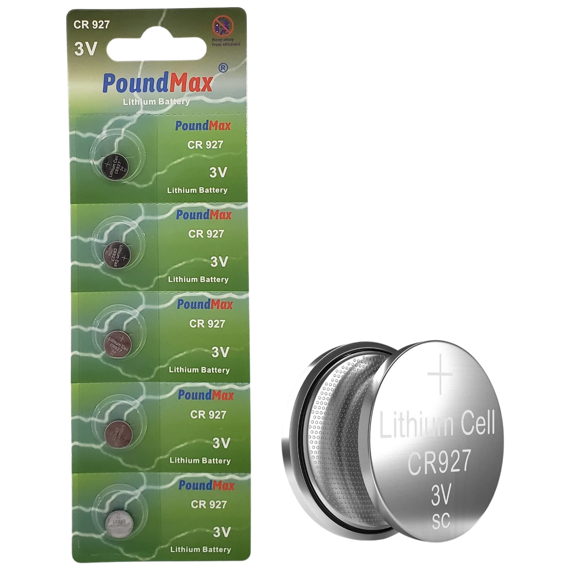 PoundMax CR 927 Batteries 3v Lithium Button Cell Battery Combo Pack - 5 Count