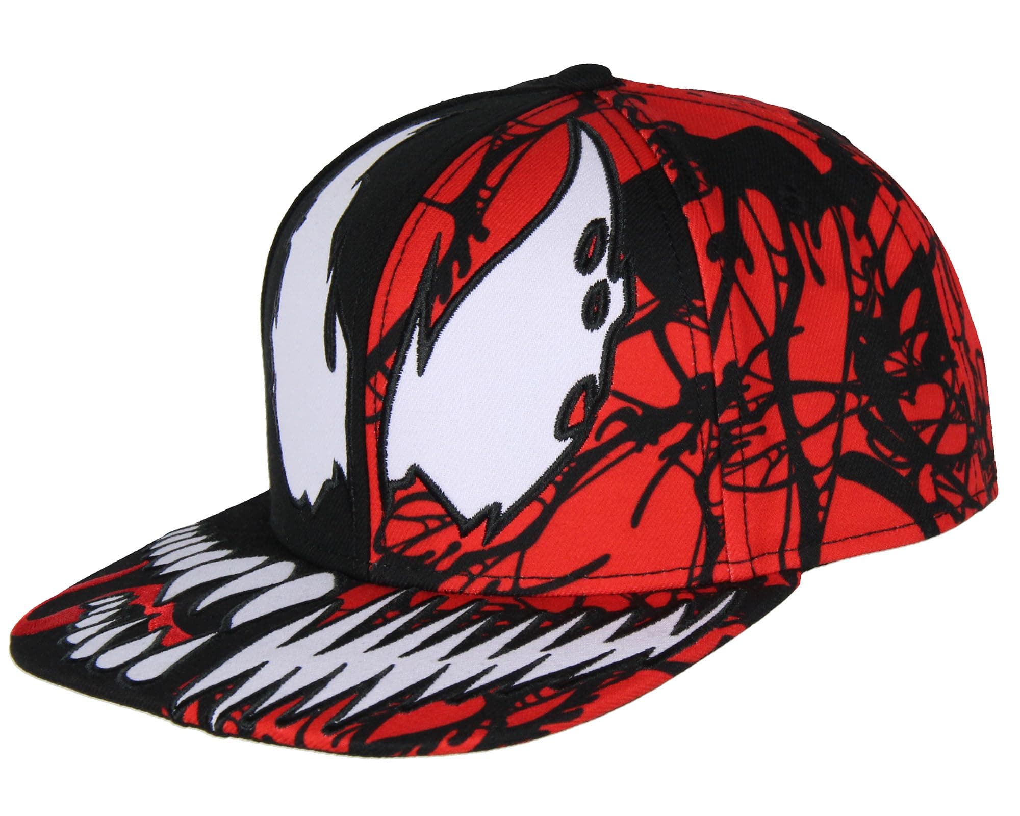 Marvel Comics Adult Venom Carnage Split Face Embroidered Flat Bill Snapback Hat for Men and Women, Black / Red, One size