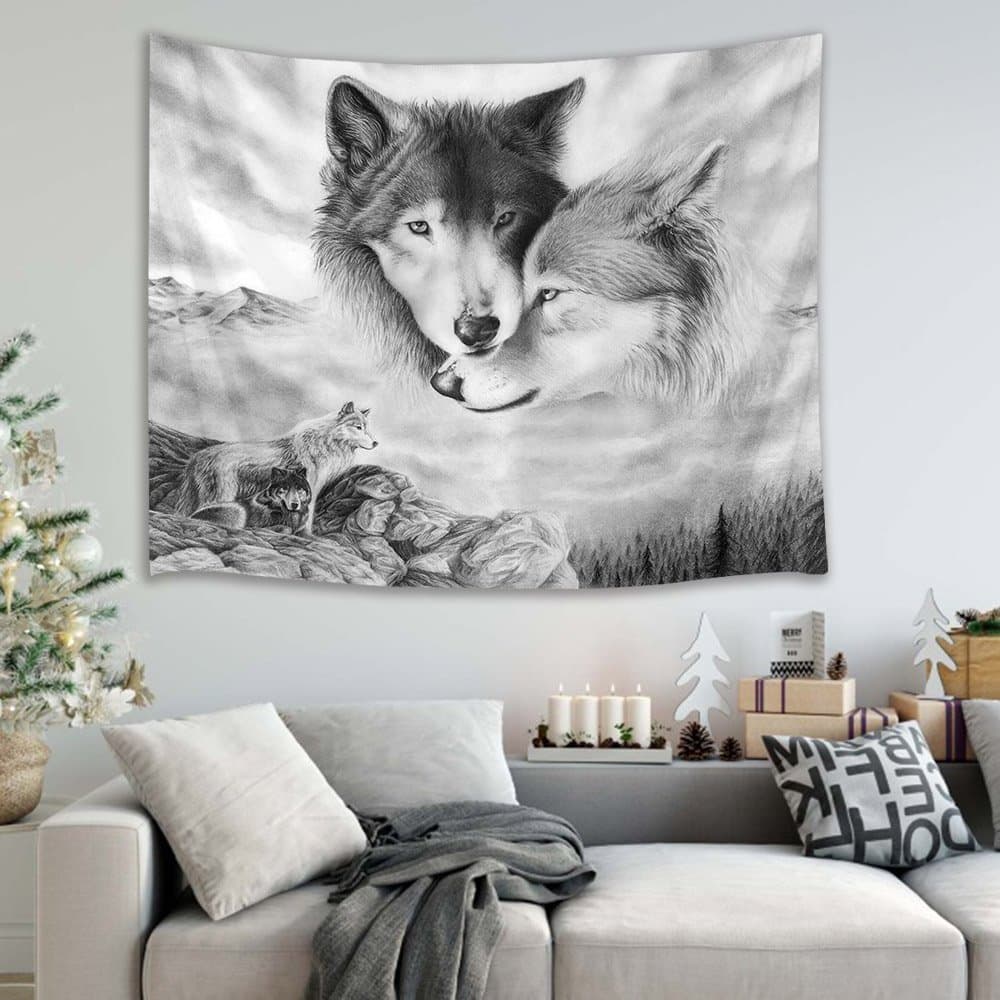 HVEST Wolf Tapestry Wild Predator Wolves Standing on Cliff Wall Hanging Animal Tapestries for Bedroom Living Room Dorm Wall Decor,60 W x 40 H inches