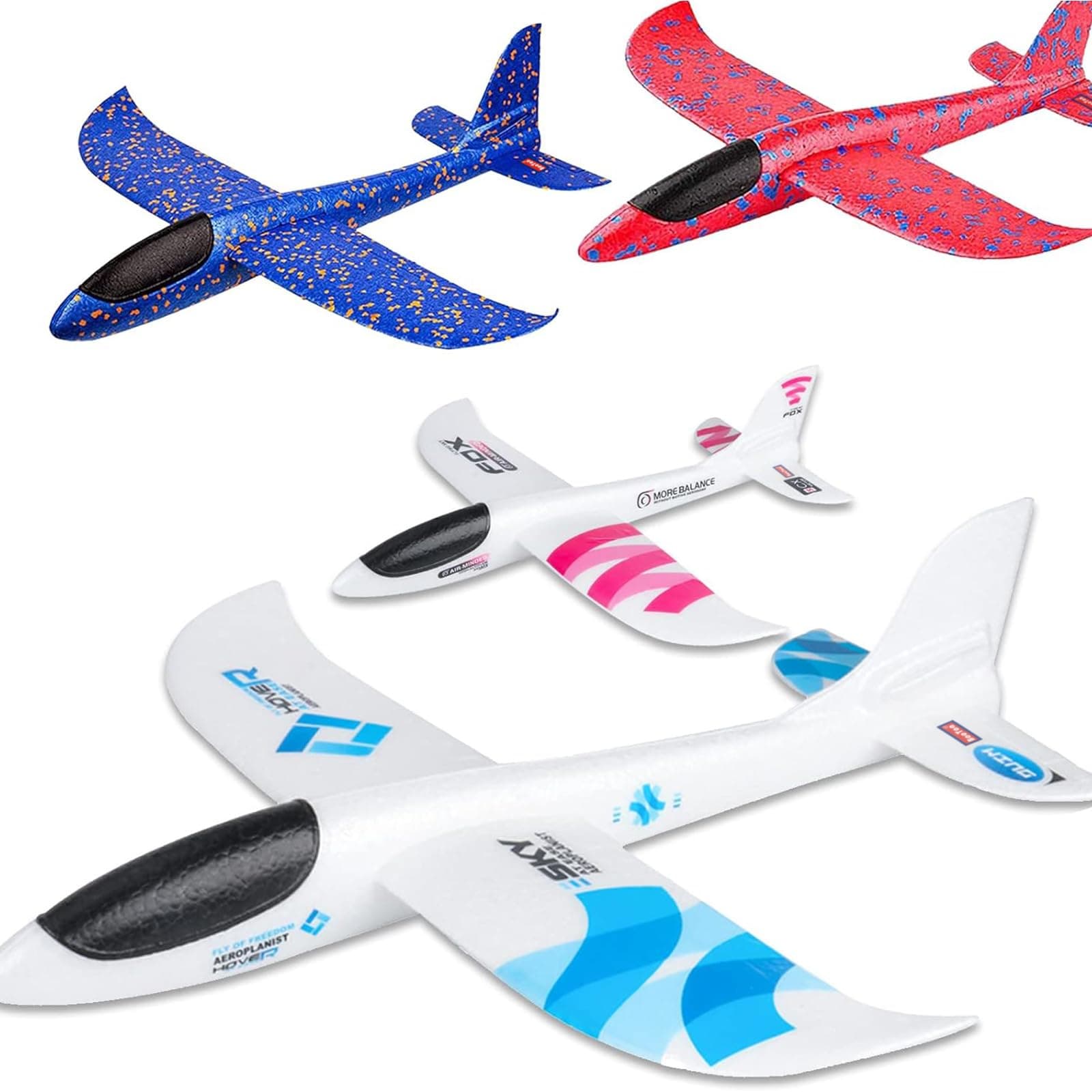 BooTaa 4 Pack Toy Airplanes, 17.5" Large Throwing Foam Plane, 2 Flight Mode, Aeroplane Gliders, Flying Aircraft, Gifts for 3 4 5 6 7 8 Year Old Kids Boys,Outdoor Sport Game Toys, Birthday Party Favors