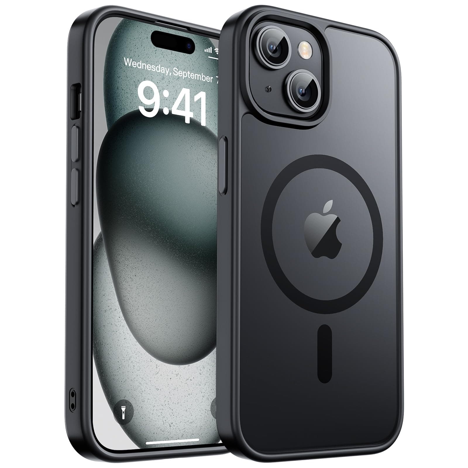 Magnetic for iPhone 15 Case & iPhone 14 Case, [Compatible with MagSafe] [Military Grade Drop Protection] Translucent Matte Shockproof Anti-Scratch Phone Cover, Black
