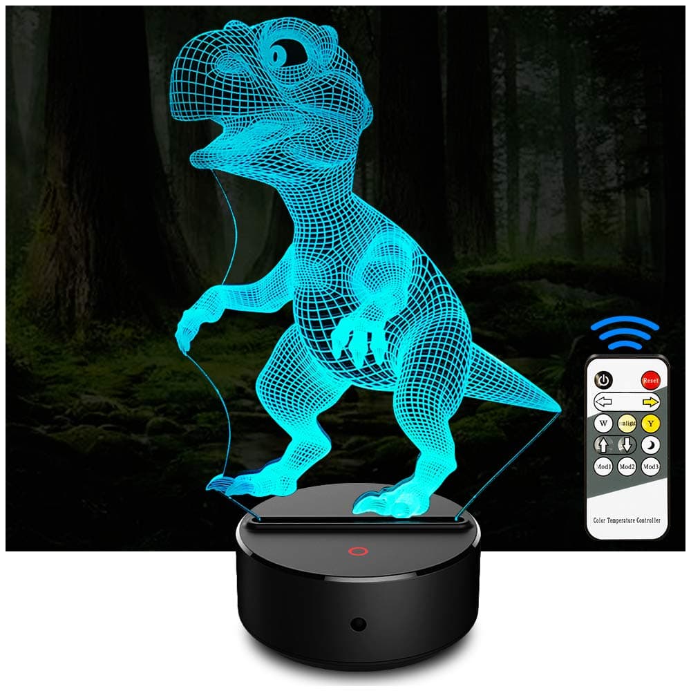3D Illusion Lamp Dinosaur 3D Night Light 7 Colors Changing 3D Lamp Remote Control Table Desk Lamp for Boys Kids Adults Children Toy Birthday Gift (Dinosaur)