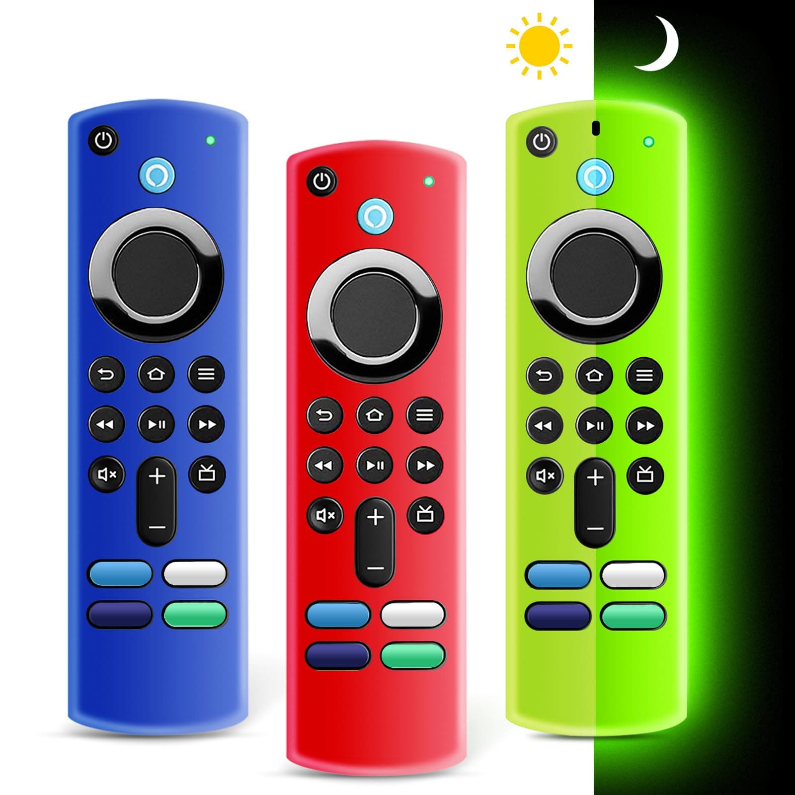 ONEBOM FireStick Remote Cover 3rd Gen, 4K, 4K Max - Glow in The Dark, Easy to Find, Protects from Pets & Drops - Red, Blue, Glow Green