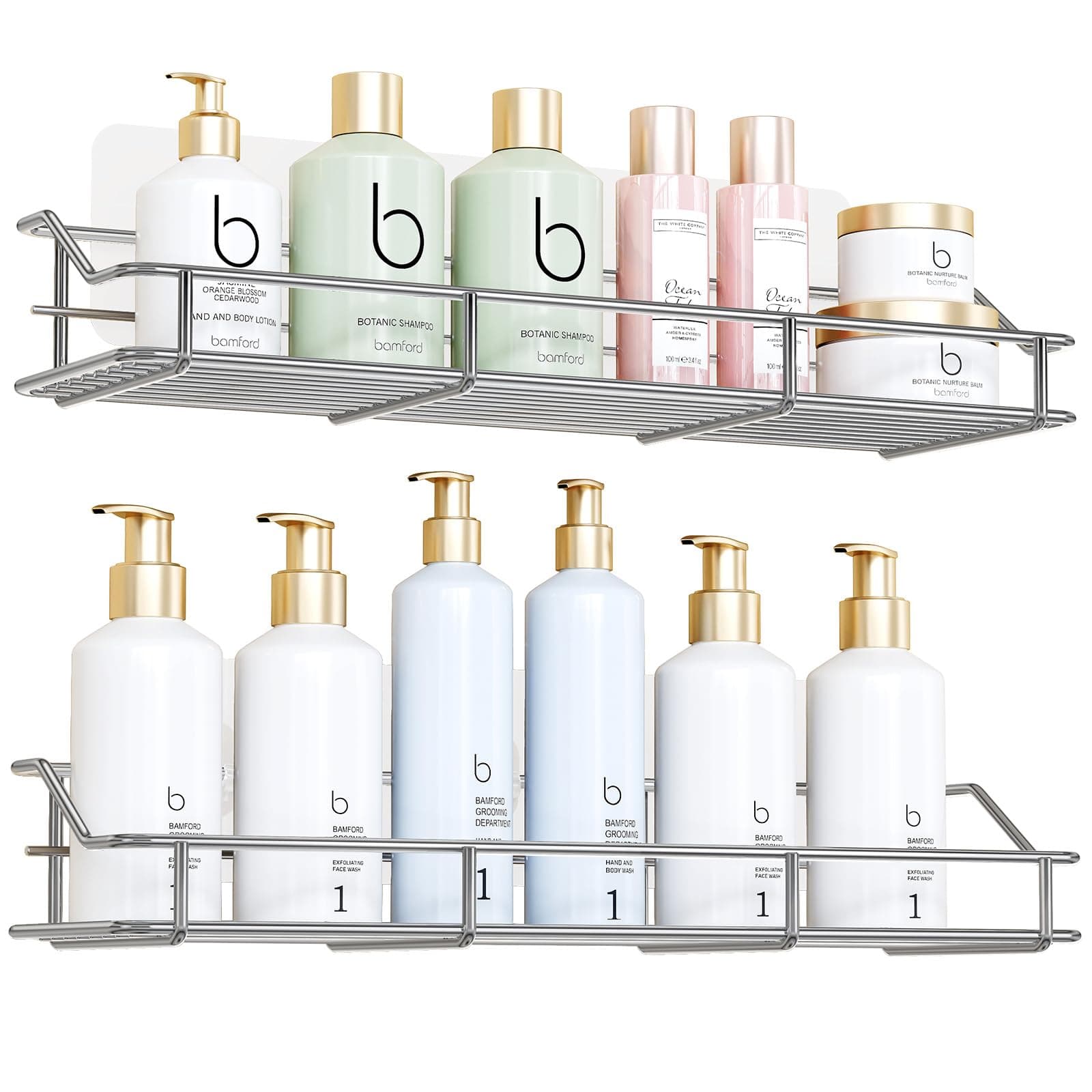 ODesign Adhesive Bathroom Shelf Organizer Shower Caddy Kitchen Spice Rack Wall Mounted No Drilling SUS304 Stainless Steel Rustproof - 2 Pack