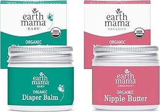 Earth Mama Organic Nipple Butter™ + Organic Diaper Balm | 's Sensitive Skincare BFF Breastfeeding Essentials & Baby Cream Bundle