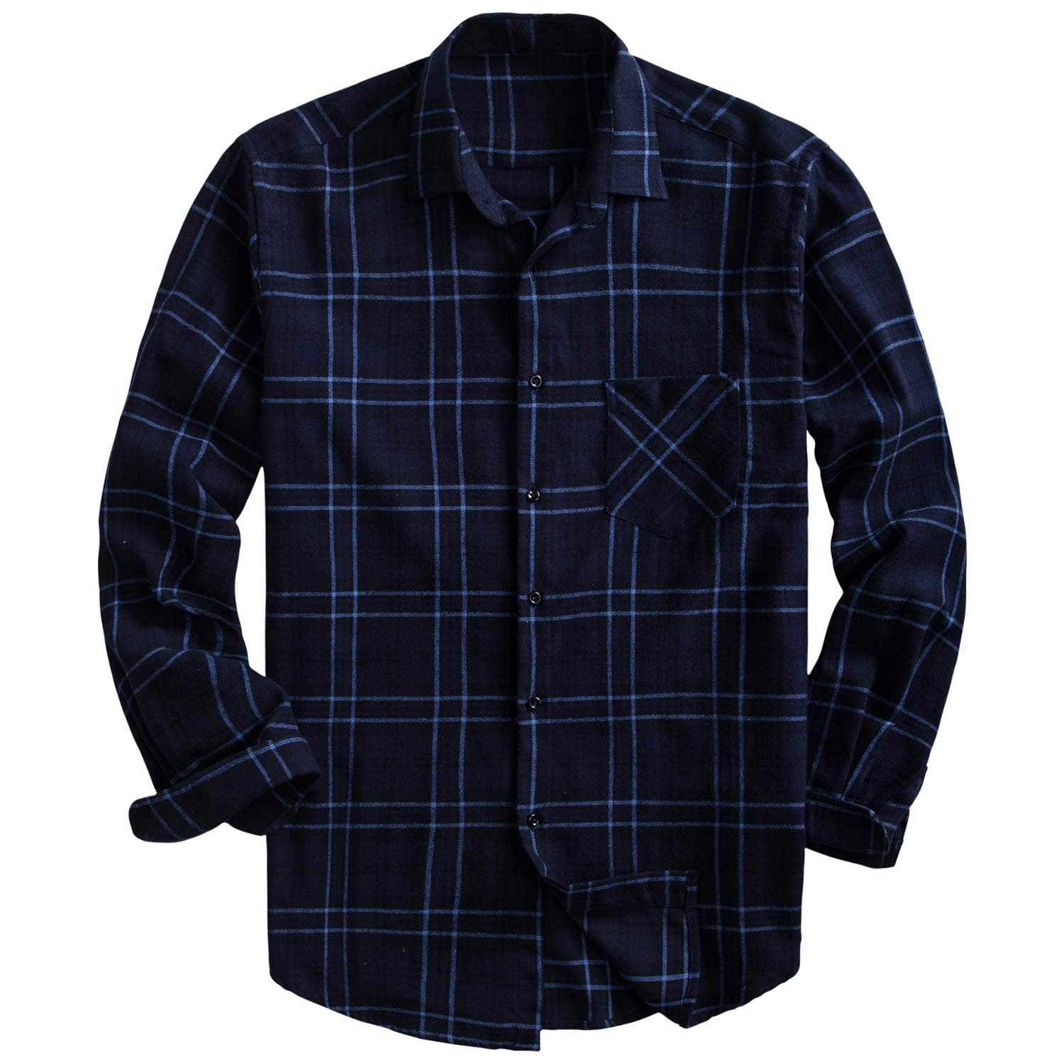 PIZZ ANNU Men's Regular-fit Plaid Flannel Button-Down Long Sleeve Shirt