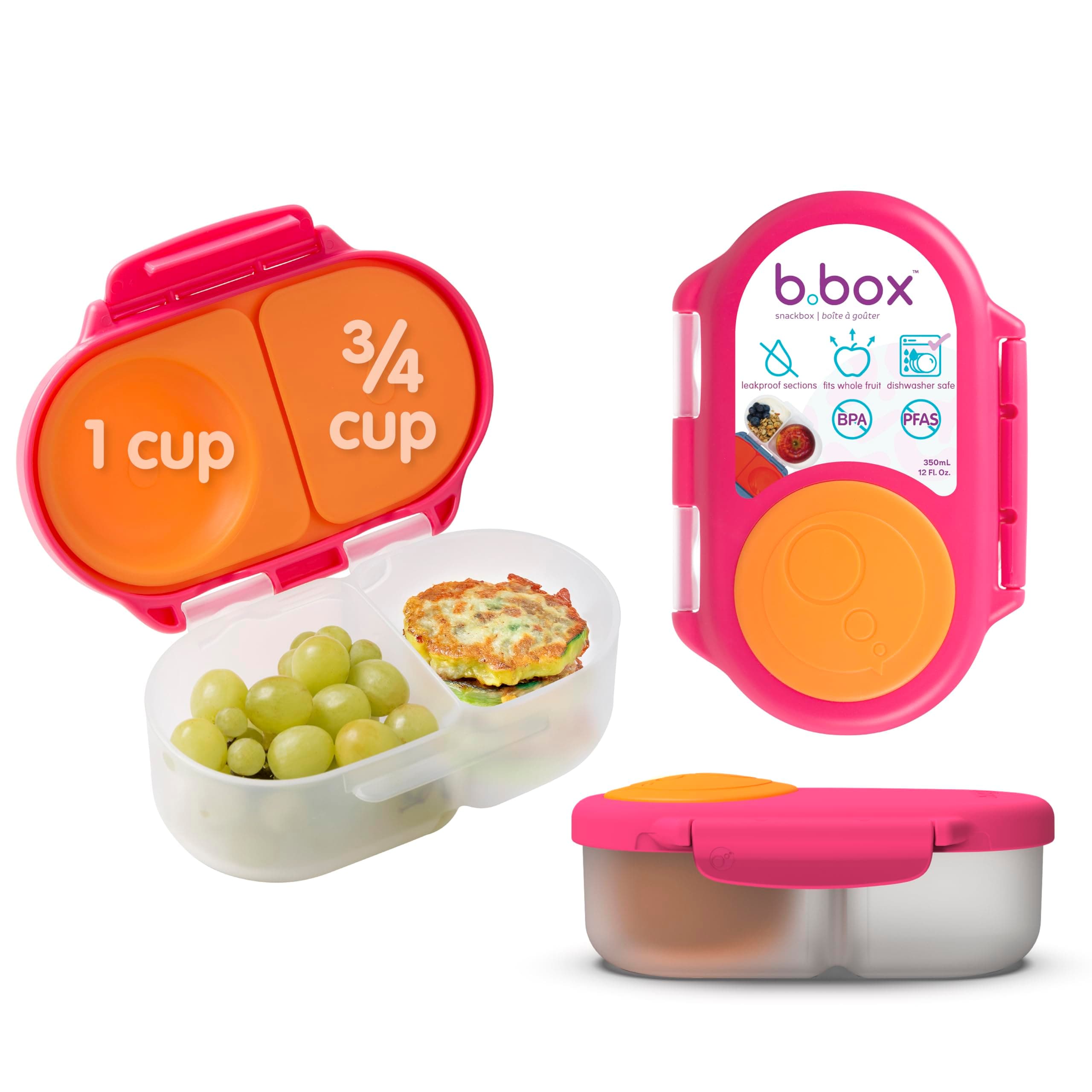 Food Storage Container with Two Sealed compartments and Silicone Material, Reusable Snack Box for Kids with Open or Close Clip (Strawberry Shake)