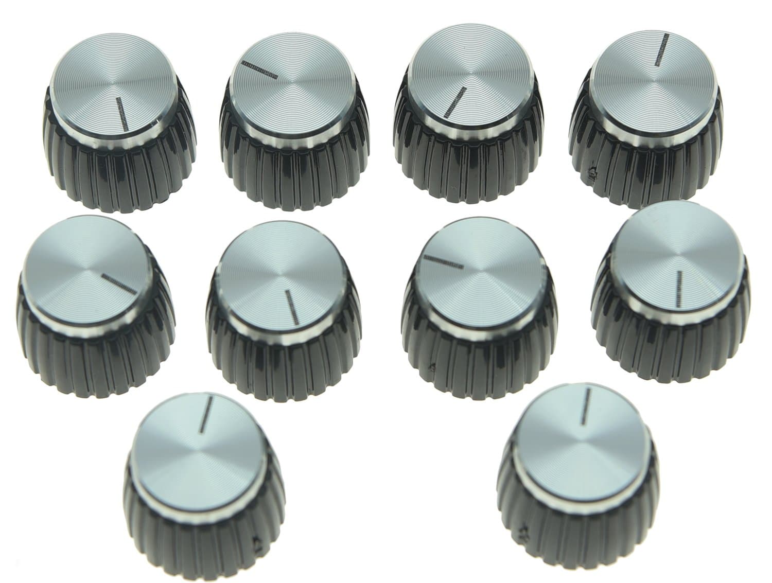 KAISH 10pcs Guitar AMP Amplifier Push on fit Knobs Black with Silver Aluminum Cap Top for Marshall Amplifiers with 6mm diameter Pots