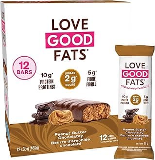 Love Good Fats Bars – Peanut Butter Chocolatey – Keto-Friendly Protein Bar with Natural Ingredients – Low Sugar, Low Carb, Non GMO, Gluten & Soy Free Snacks for Ketogenic Diets – (12 Count)