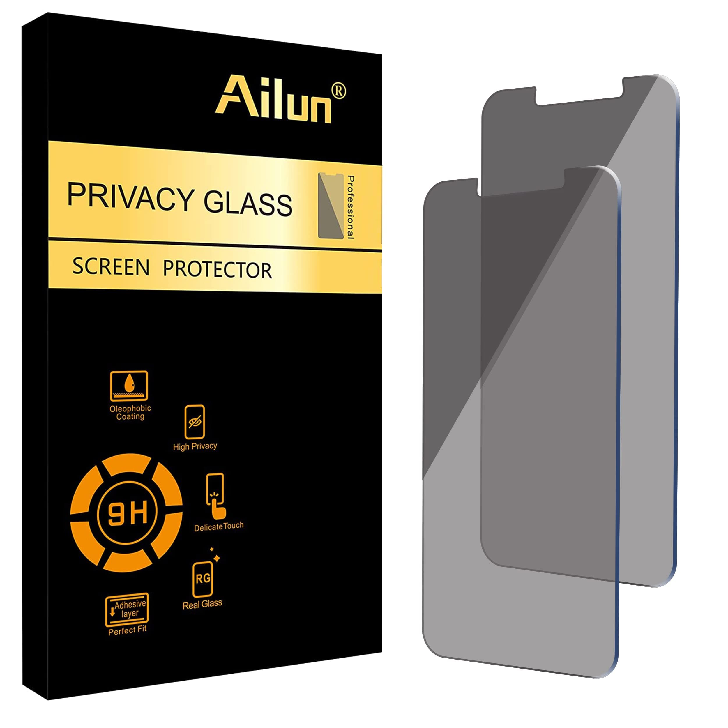 Ailun Privacy Screen Protector for iPhone 16e / iPhone 14 / iPhone 13 / iPhone 13 Pro [6.1 Inch] 2 Pack Anti Spy Private Tempered Glass Anti-Scratch Case Friendly [Not for iPhone 16 6.1 Inch]