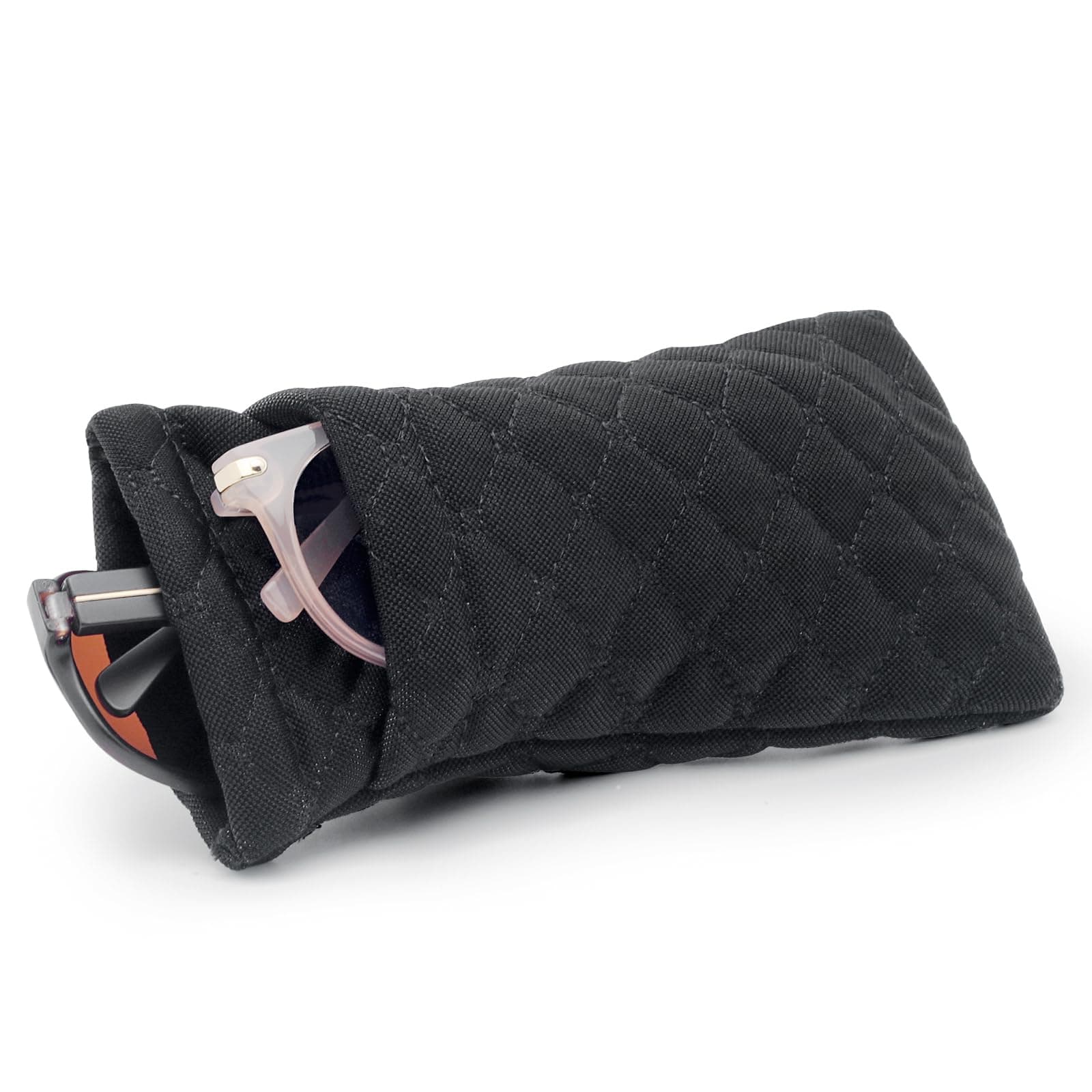 Double Glasses Case Soft Eyeglass Case For Women Men Squeeze Top Sunglasses Case With Cleaning Cloth