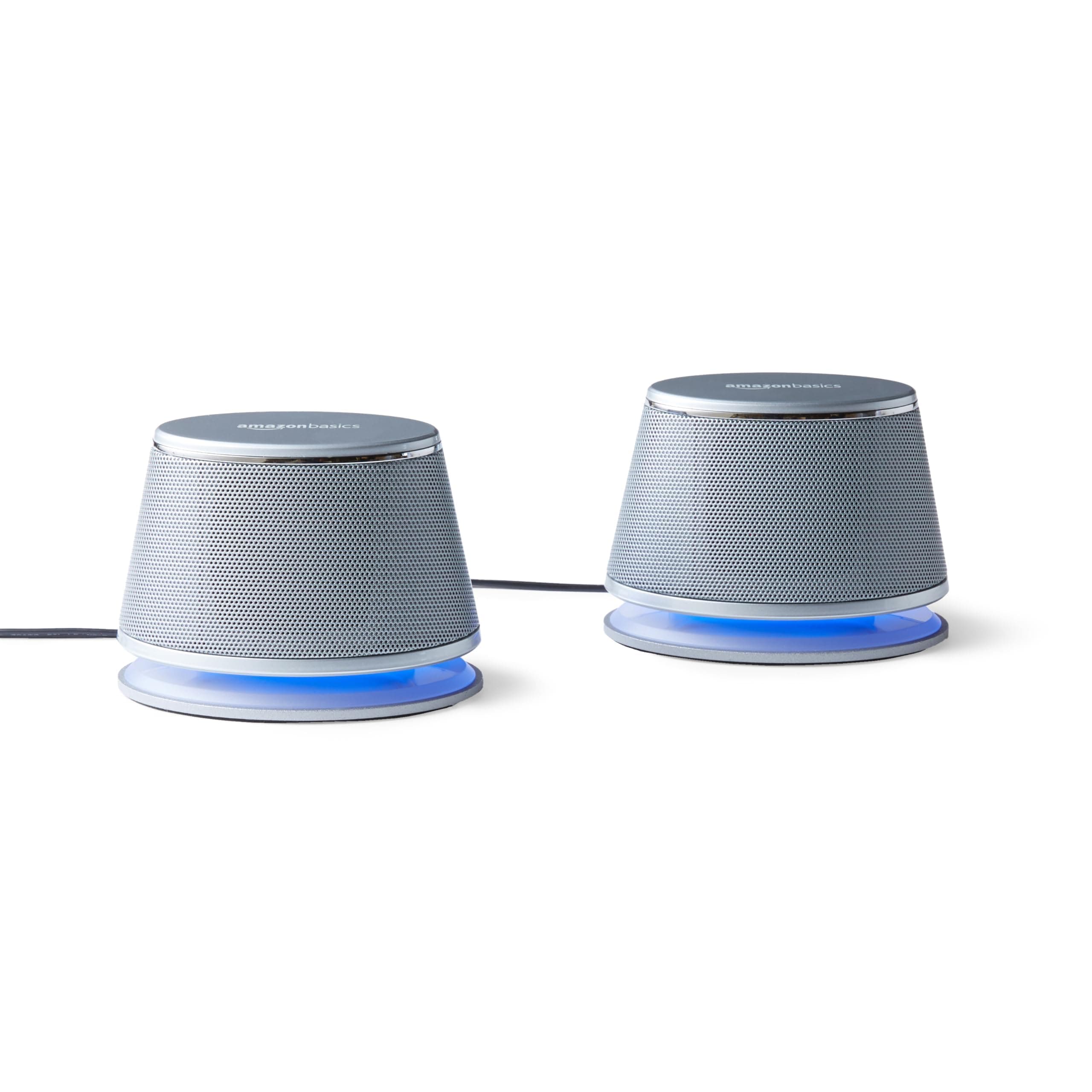 - Stereo 2.0 Speakers for PC or Laptop with Volume Control, 3.5mm Aux input, USB-Powered, 1 Pair, Silver