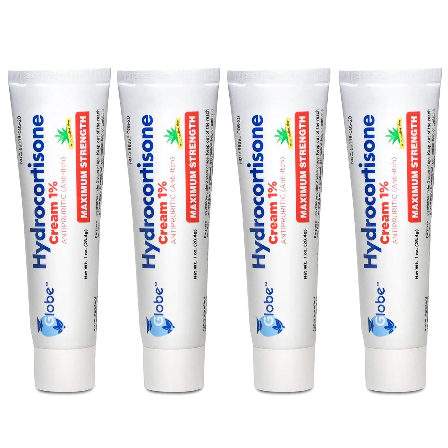 - Globe (4 Pack) Hydrocortisone Maximum Strength Anti-Itch Cream 1% w/Aloe, Intensive Formula for Redness, Rash, Bug & Mosquito Bites, Eczema, Hemorrhoids, Sensitive Skin, Instant Itch Relief,1 oz Tube