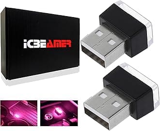 ICBEAMER 2-Pack USB Type-A LED Night Light, Color: Purple | Plug-in Universal Fit Automotive Accessories for Car Interior and Trunk Ambient Atmosphere Lighting