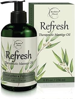 Refresh Massage Oil for Massage Therapy with Eucalyptus & Peppermint Essential Oils - All Natural - Ideal for Full Body Relaxation – Nut Free Formula 8oz