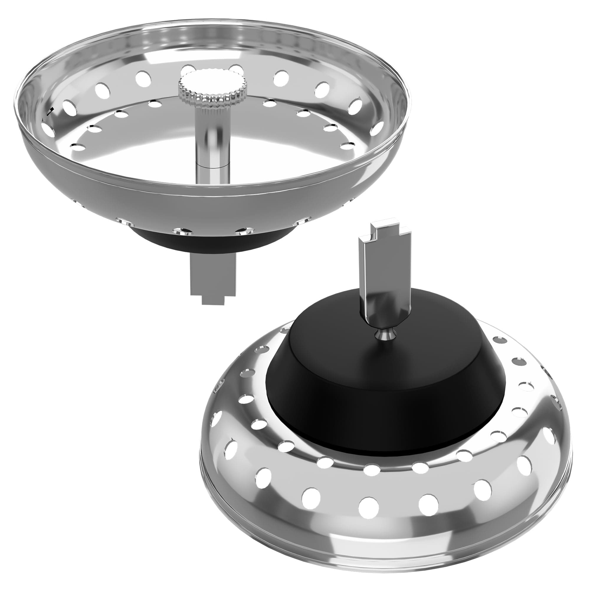 Kitchen Sink Strainer 2 Pack Stopper Combo Basket Replacement for Standard 3-1/2 Inch Drain with Stainless Steel Kitchen Sink Drain Catcher Basket with Rubber Sink Stopper Bottom Chrome