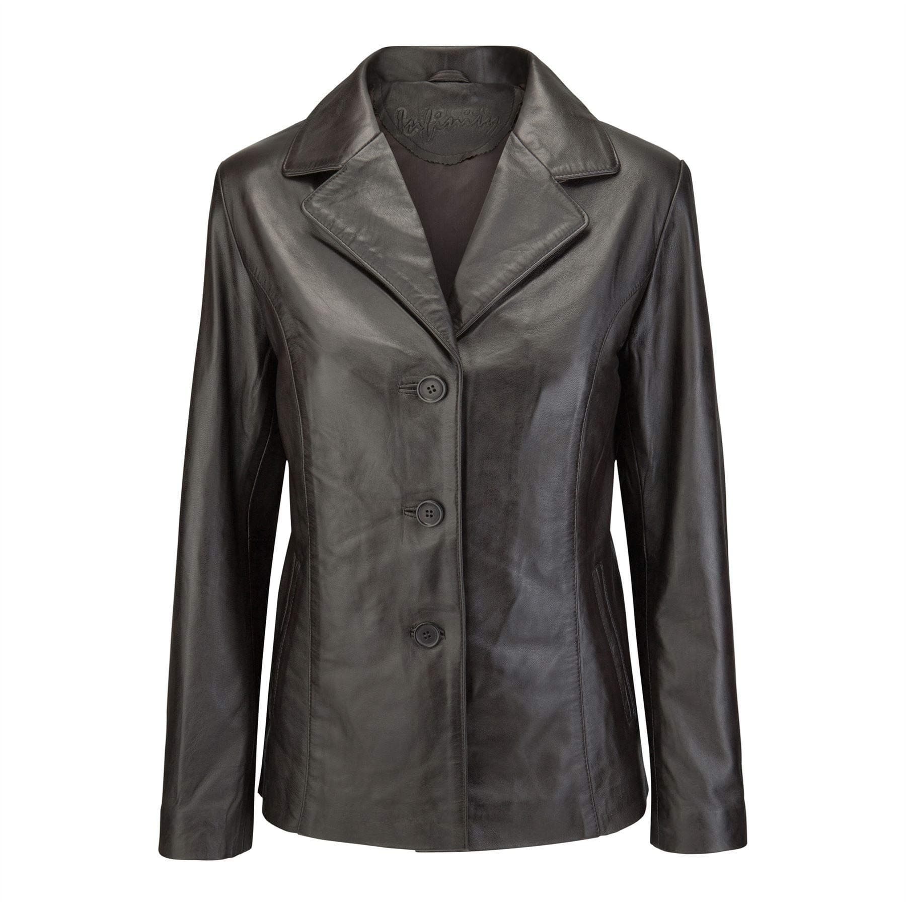 Womens Classic Blazer Jacket Real Leather 3 Button Mid Length Black Brown