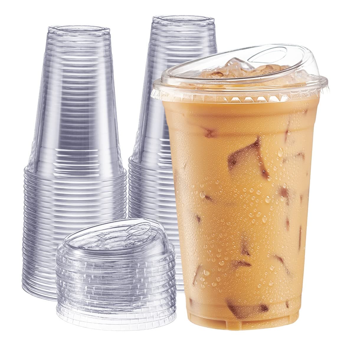 GUSTO Clear Plastic Cups with Lids [20 oz - 100 Count] - Disposable Iced Coffee Drink Cups with Strawless Sip Lids for Smoothies, Juices, and More - (Formerly Comfy Package)