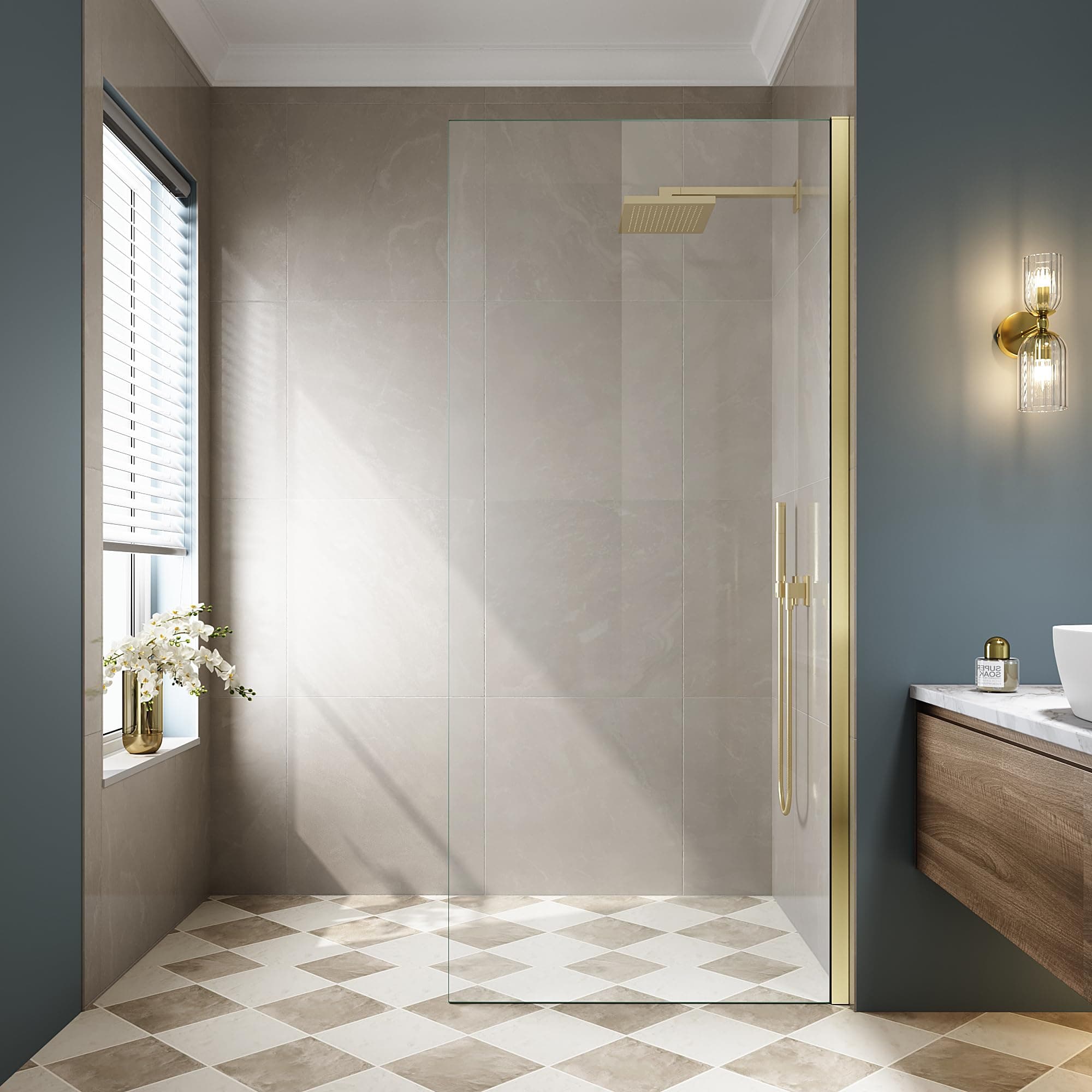 Fixed Shower Glass Panel 34" W * 74" H, Frameless Shower Screen for Walk-in Shower, 5/16"(8mm) Thick Tempered Glass with Easy Clean Guard Coating,Single Shower Glass Panel for Bathroom Upgrades