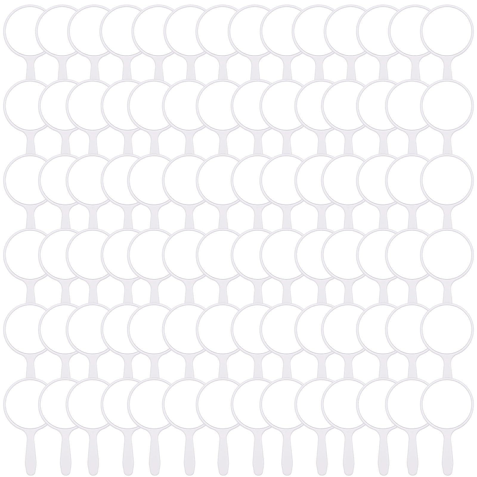 Vinsot 100 Pcs Handheld Mirror Bulk Small Hand Compact Mirrors with Handle Plastic Travel Makeup Portable 3.94 x 2.16 Inch for Birthday Dress up Wedding Practice Pronunciation (White)