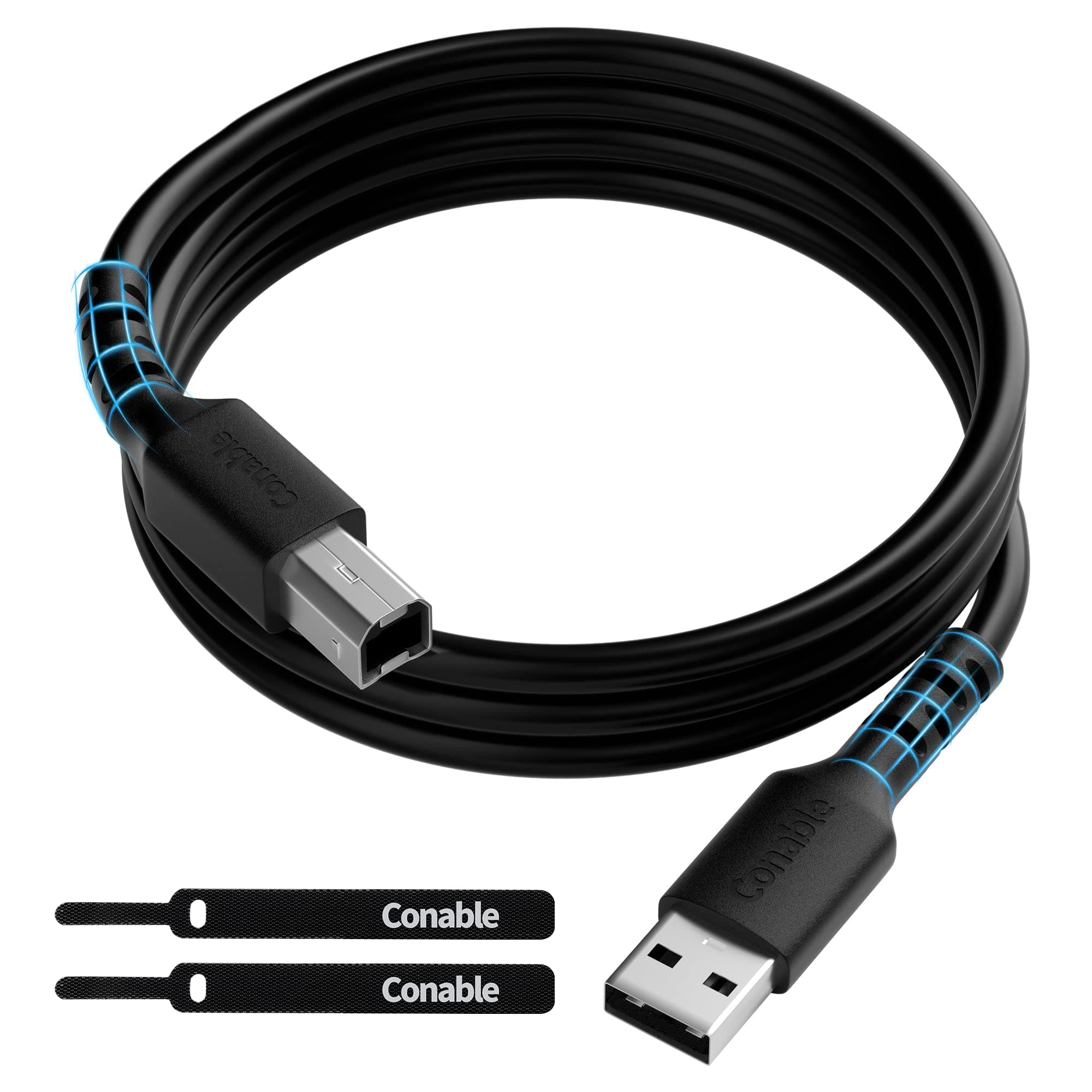 Printer Cable 2 FT, USB 2.0 USB-A to USB-B Cord, Compatible with HP, Canon, Epson, DAC, Dell, Brother, Brother, Lexmark, Xerox, Samsung, Piano, MIDI, External Hard Drive, Camera, with 2 Ties