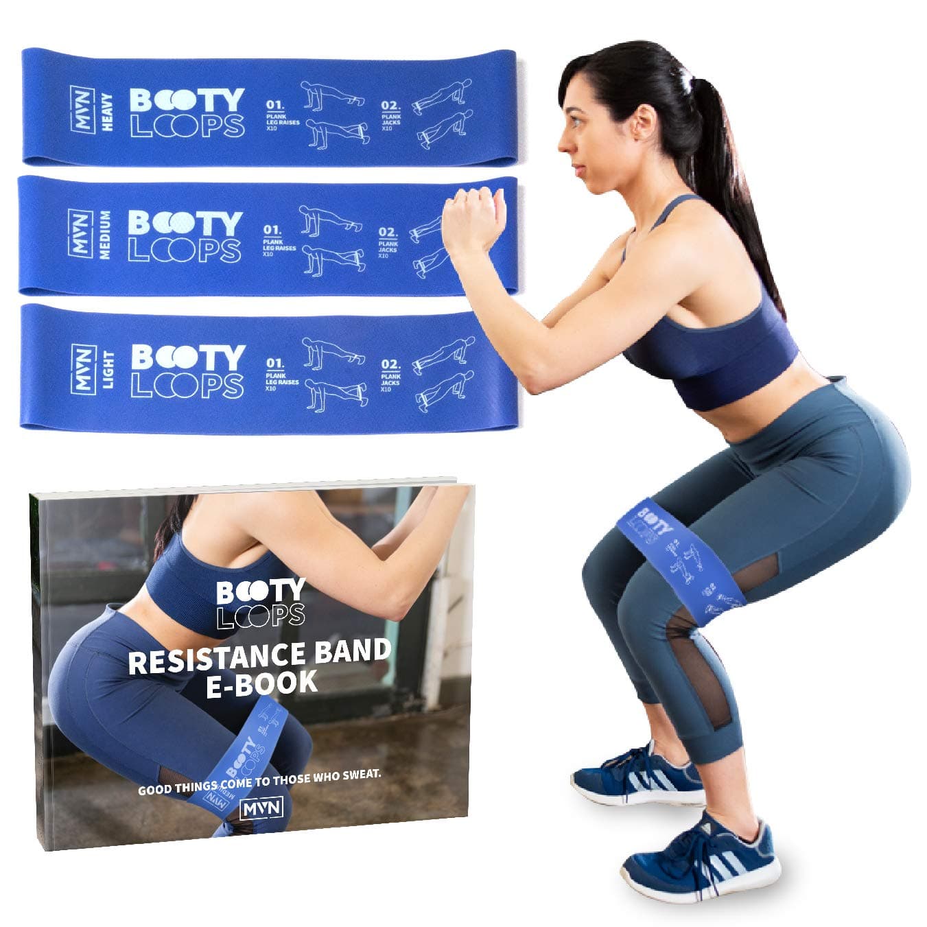 MVN Resistance Bands Set Exercises Guide Printed on Loop Bands to Tone Legs Butt Core and Arms Pilates Yoga Fitness Physical Therapy Rehabilitation