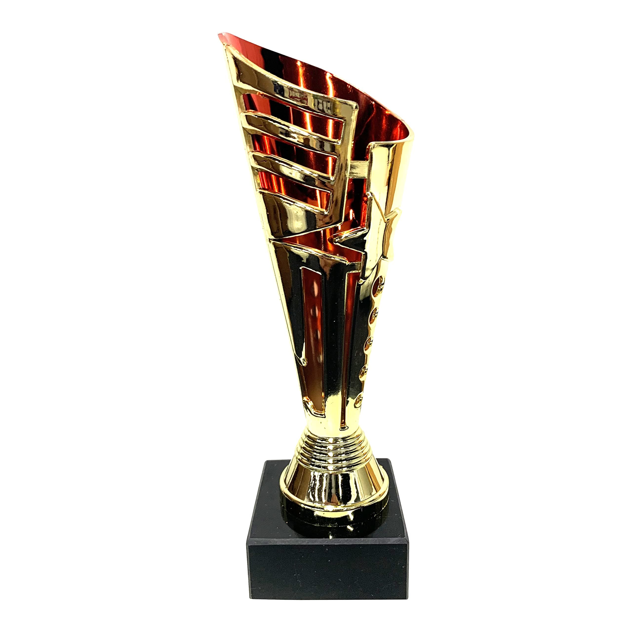 Express Medals Trophy Cup - Bright Gold and Red Star Trophy with Marble Base for Sport Tournaments, Competitions, Recognition or Award, 9 Inches Tall x 3 Inches Wide at The top.