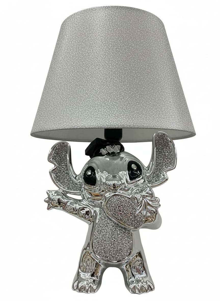 Bling Crushed Diamond Stitch Table Lamp with Silver Shade Ceramic Base Sparkling Bedside Home Decor (Heart in Hand Silver) [Energy Class A]