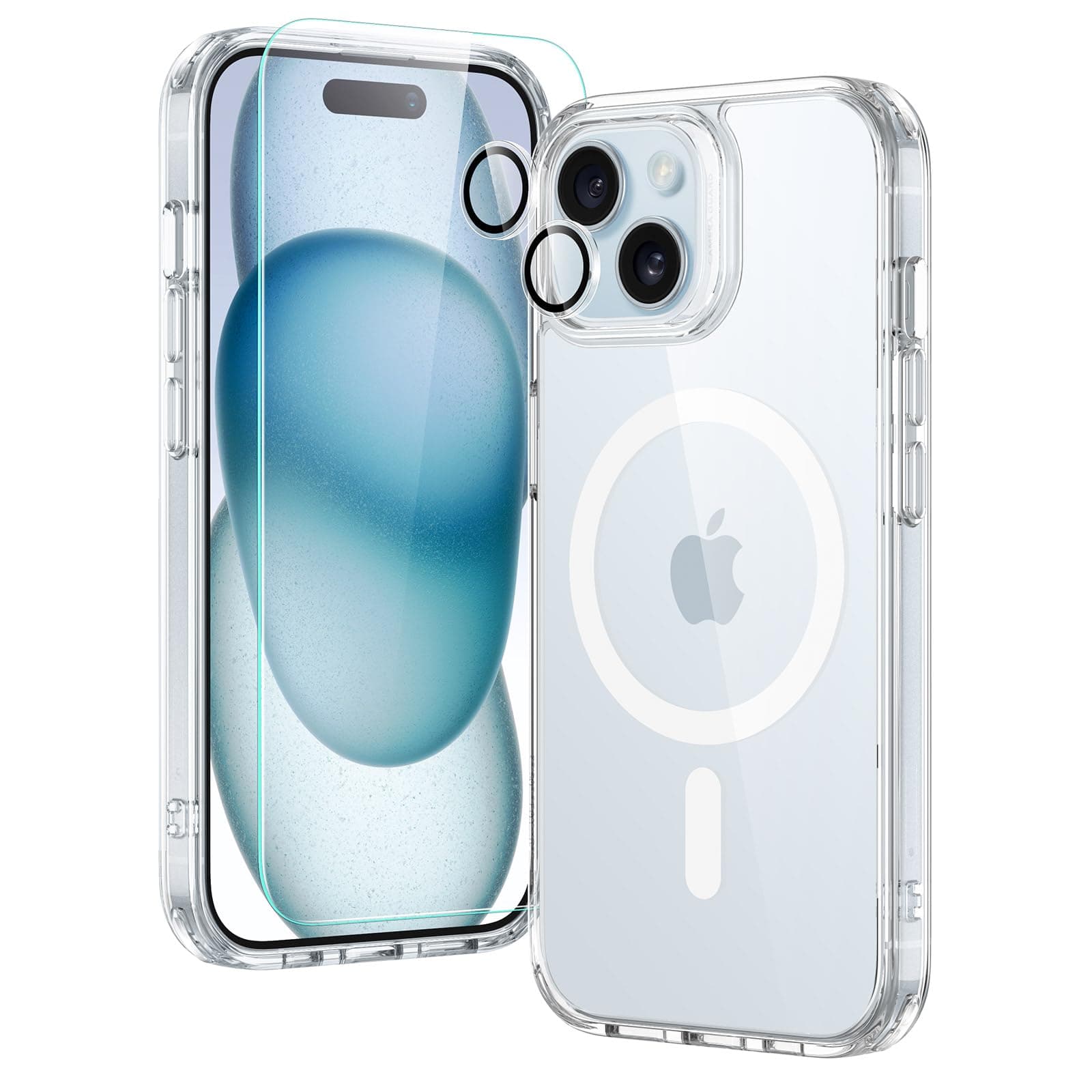 ESR for iPhone 15 Case Set, 1 Tempered-Glass Screen Protector, 1 Set of Lens Protectors, Military-Grade Protection, Yellowing and Scratch Resistant MagSafe TPU Phone Case, Classic Series, Clear
