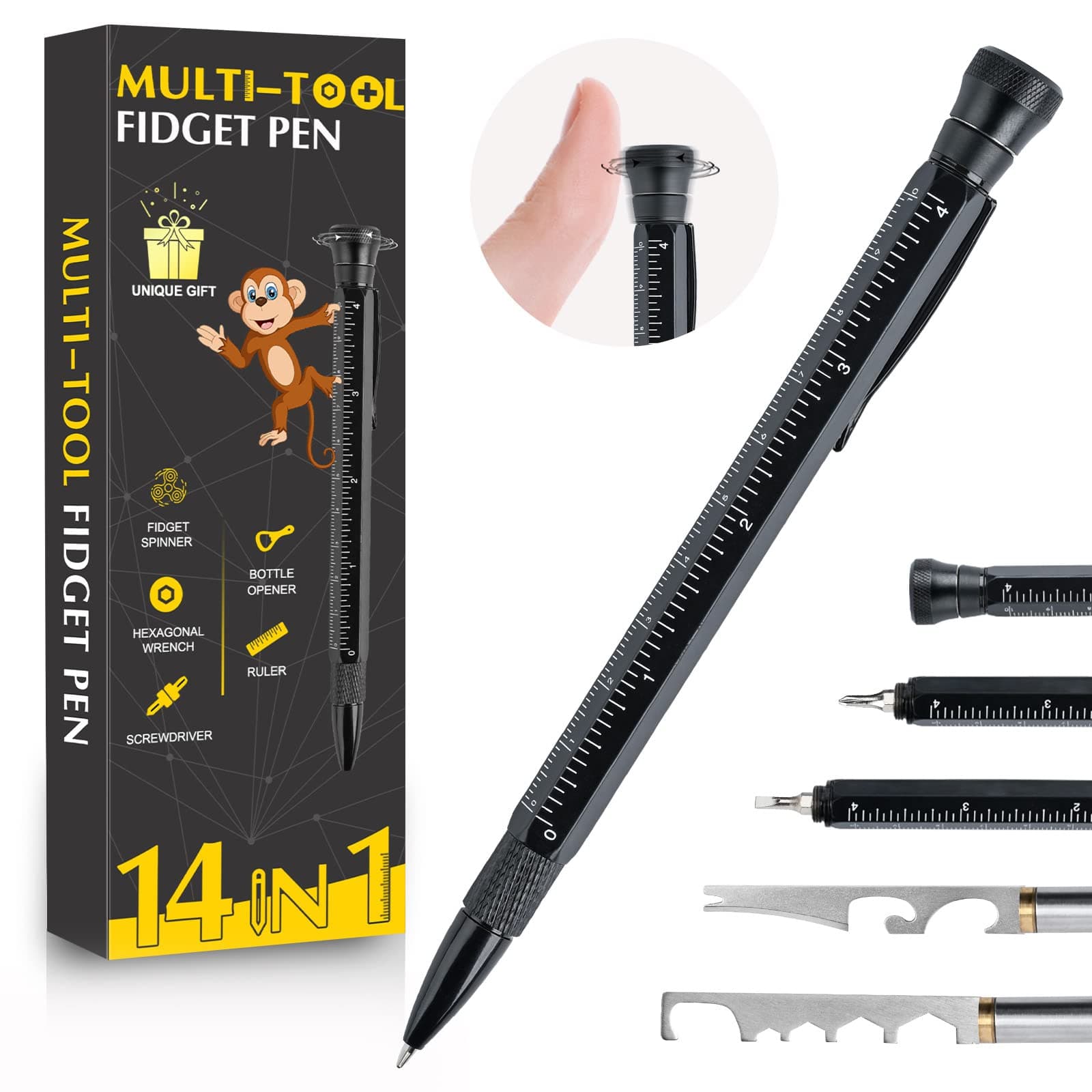 Stocking Stuffers for Adults Men, 14 in 1 Multitool Fidget Pen, Christmas White Elephant Gifts for Adults Useful Cool Stuff Gadgets for Men Gifts for Dad Husband Him Birthday