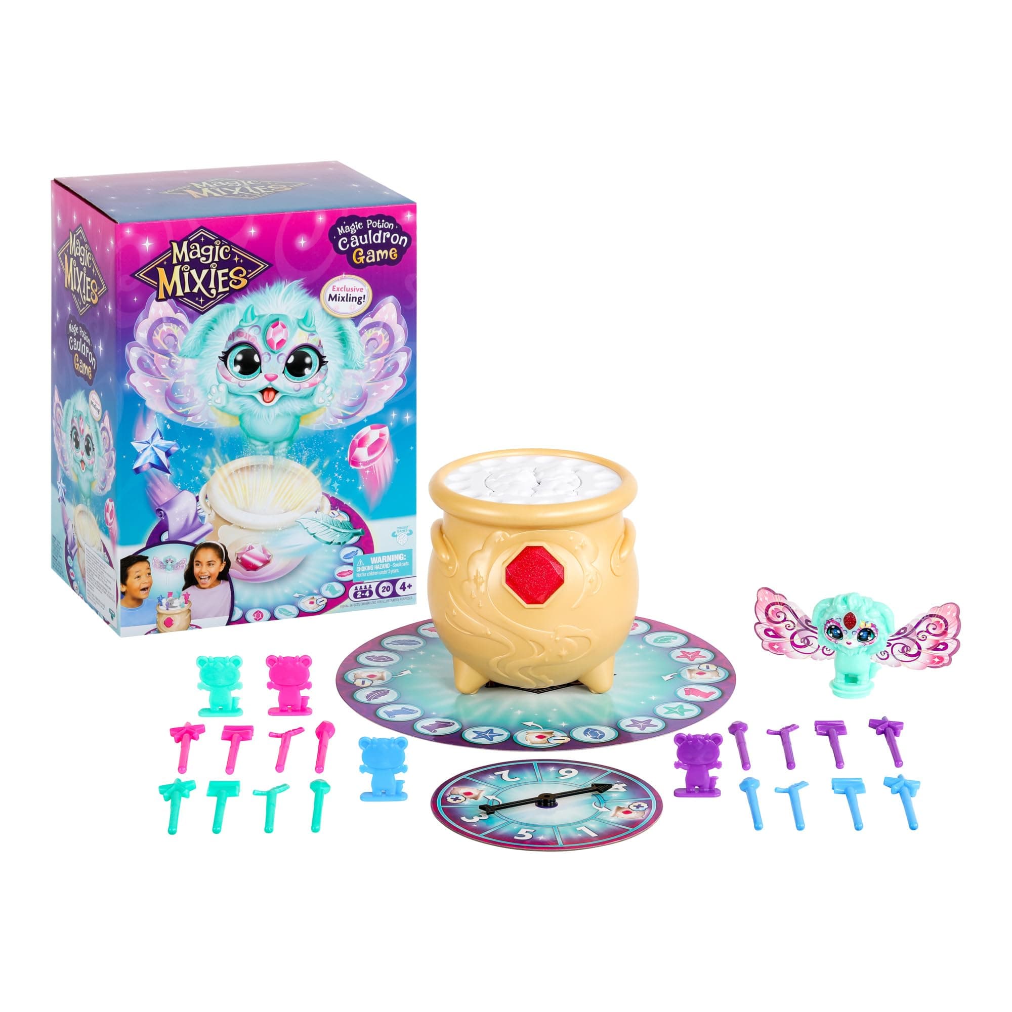 Magic Mixies Magic Potion Cauldron Game. Place The Magic Ingredients Into The Cauldron and Make The Exclusive Mixling Leap Up and Out to Win